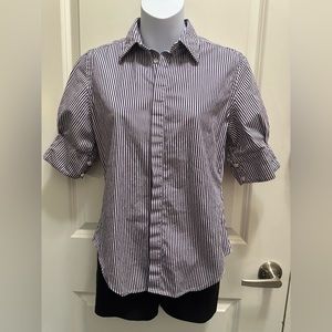 Ralph Lauren Striped Cotton Puff-Sleeve Shirt white and purple